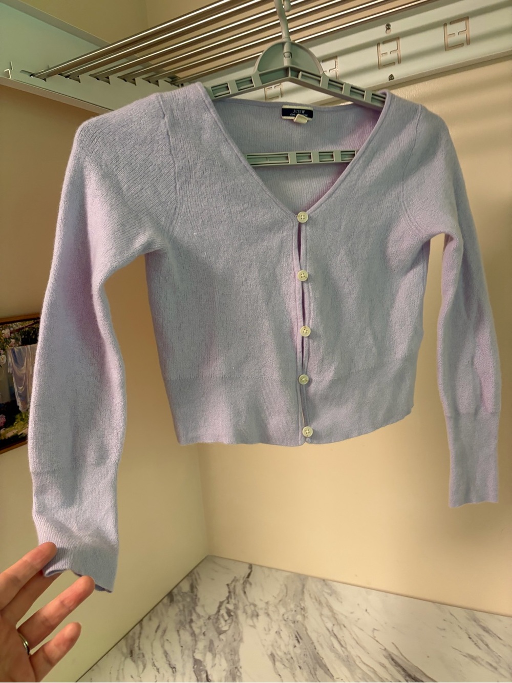 J.Crew 100% Cashmere V-Neck Cropped Cardigan Sweater Lilac Purple - Medium